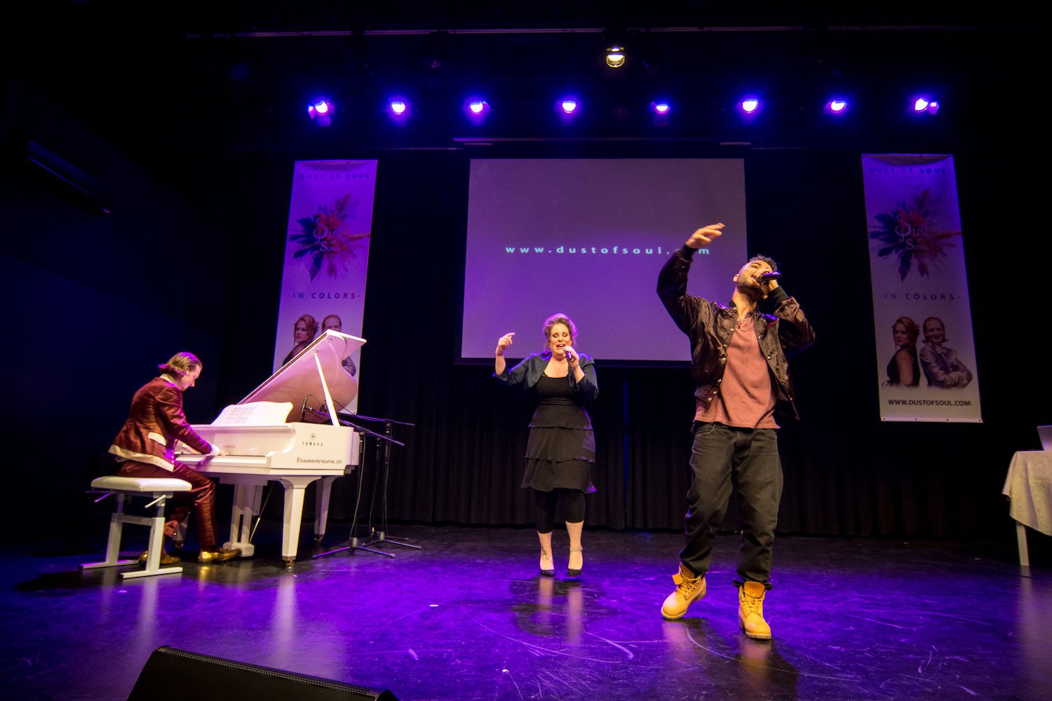 Ghanaian rapper Yaw Boso performing with 'Opera Pop' duo Dust of Soul in Switzerland